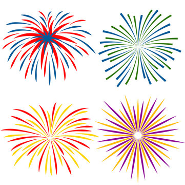 Fireworks of different kinds on white background