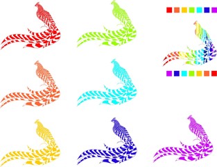 Fototapeta na wymiar Pheasants painted in the colors of the rainbow