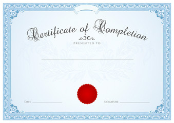 Certificate / Diploma template. Floral pattern, border