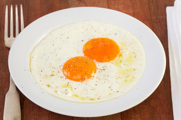fried eggs on white plate