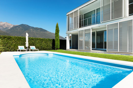 modern house, pool