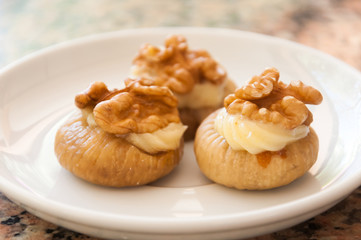 Dessert - figs with walnuts and cream