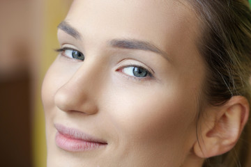 Fototapeta premium Cheerful beautiful woman without makeup, backstage