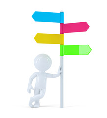 3D man standing in front of a road sign