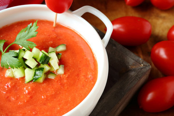 delicious cold tomato soup with vegetables