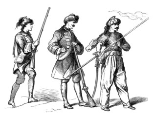 Naklejka premium Militaria: 3 żołnierzy - XVIII wiek