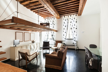 Interior, beautiful loft, living room view