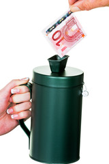 Hand mit Spendendose