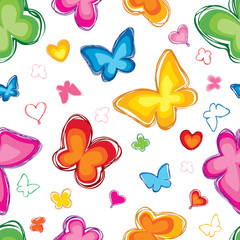 Lovely butterfly seamless pattern. Abstract white background.