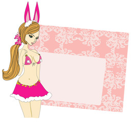 Beautiful pin-up girl-bunny in retro style on the abstract back