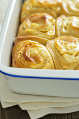 Cheese rolls in a baking pan