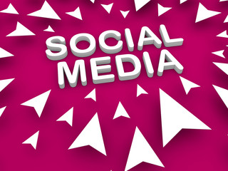 social media text at center surrounded by pointing arrow