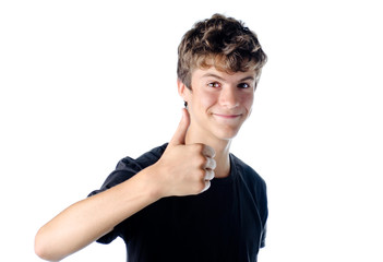 Teenage boy doing thumb up sign as OK