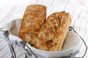 Two loaves of bread in basket