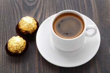 Cup of coffee and chocolate