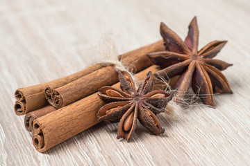 Star anise with cinnamon at christmas time