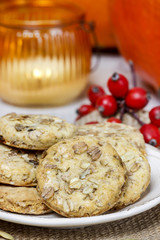 Pumpkin cookies in autumn setting