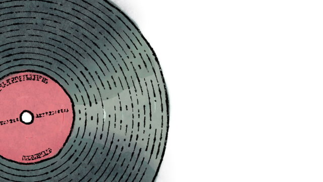 Hand drawn animation of a vinyl record spinning + alpha matte