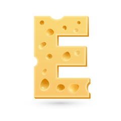 E cheese letter. Symbol isolated on white.