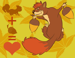 Fun zoo. Illustration vector of cute squirrel with acorn