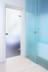 Blue glass door