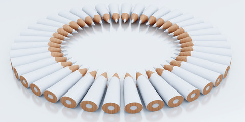 White pencils stacked circle on a light background