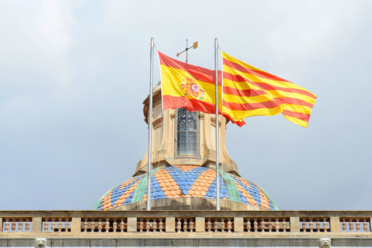 Flag of Spain and Catalonia, Barcelona, Spain
