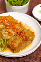 Stuffed cabbage on a white plate