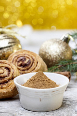 Cinnamon rolls in christmas setting