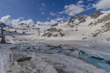Melting glaciers in the Alps. High mountains Italy