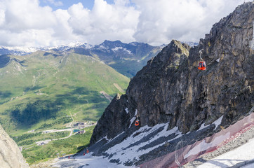 Hanging chairlift lift in the Alps