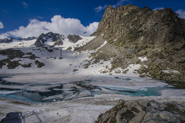 Melting glaciers in the Alps. High mountains Italy