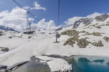 Hanging chairlift lift in the Alps