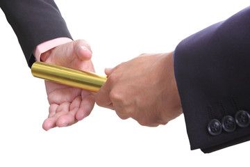 businessman send golden boton