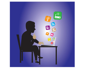 the man use notebook