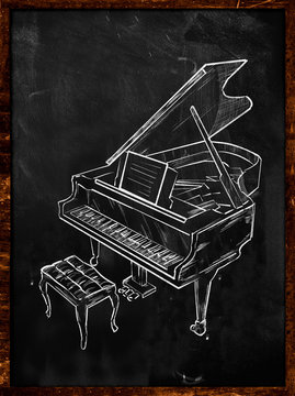 Grand Piano Drawing on Blackboard