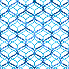 Fototapeta premium Abstract blue lattice on white grunge seamless pattern, vector