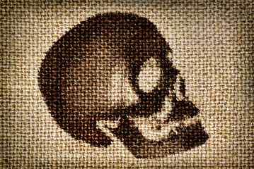 Man's skull painted brown paint on the cloth.