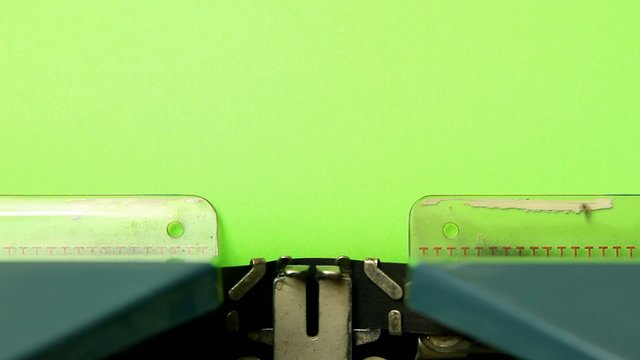 close up typewriter type blank sign on green screen paper