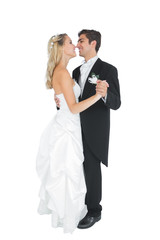 Happy married couple dancing viennese waltz