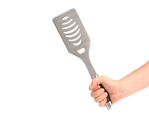 Hand hold of BBQ cutlery.