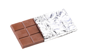 Bar of chocolate in foil.