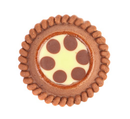 Brown chocolate biscuits with cream filling.