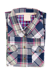 Bright multi-colored plaid shirt with a collar.