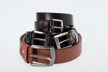 Men black  and brown belt isolated on white.