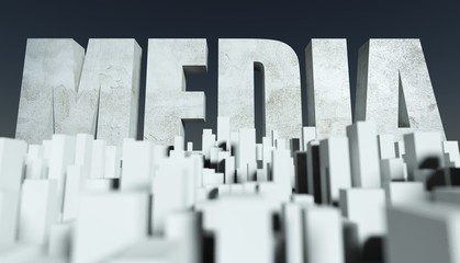 3d Media in City concept, model of cityscape