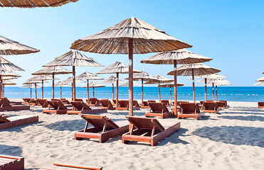 sunbeds and parasols on the beach