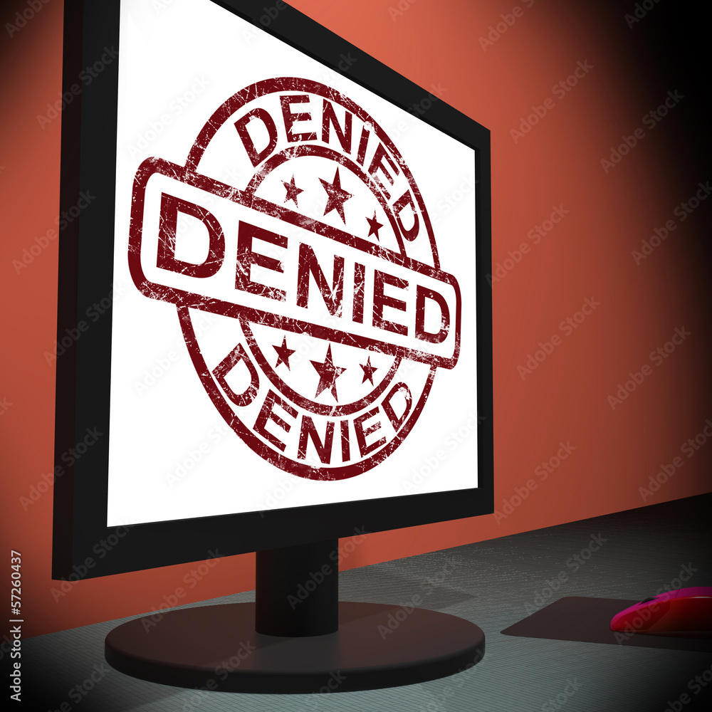 Aufkleber denied computer showing internet rejection deny decline or refus