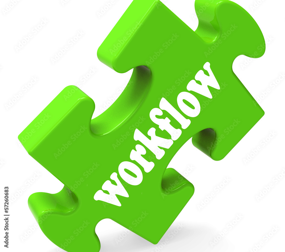 Poster workflow puzzle shows structure flow or procedure