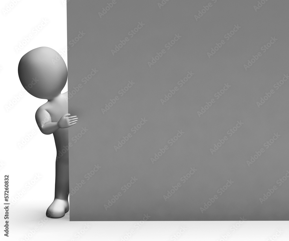 Poster character with blank signboard for message or information